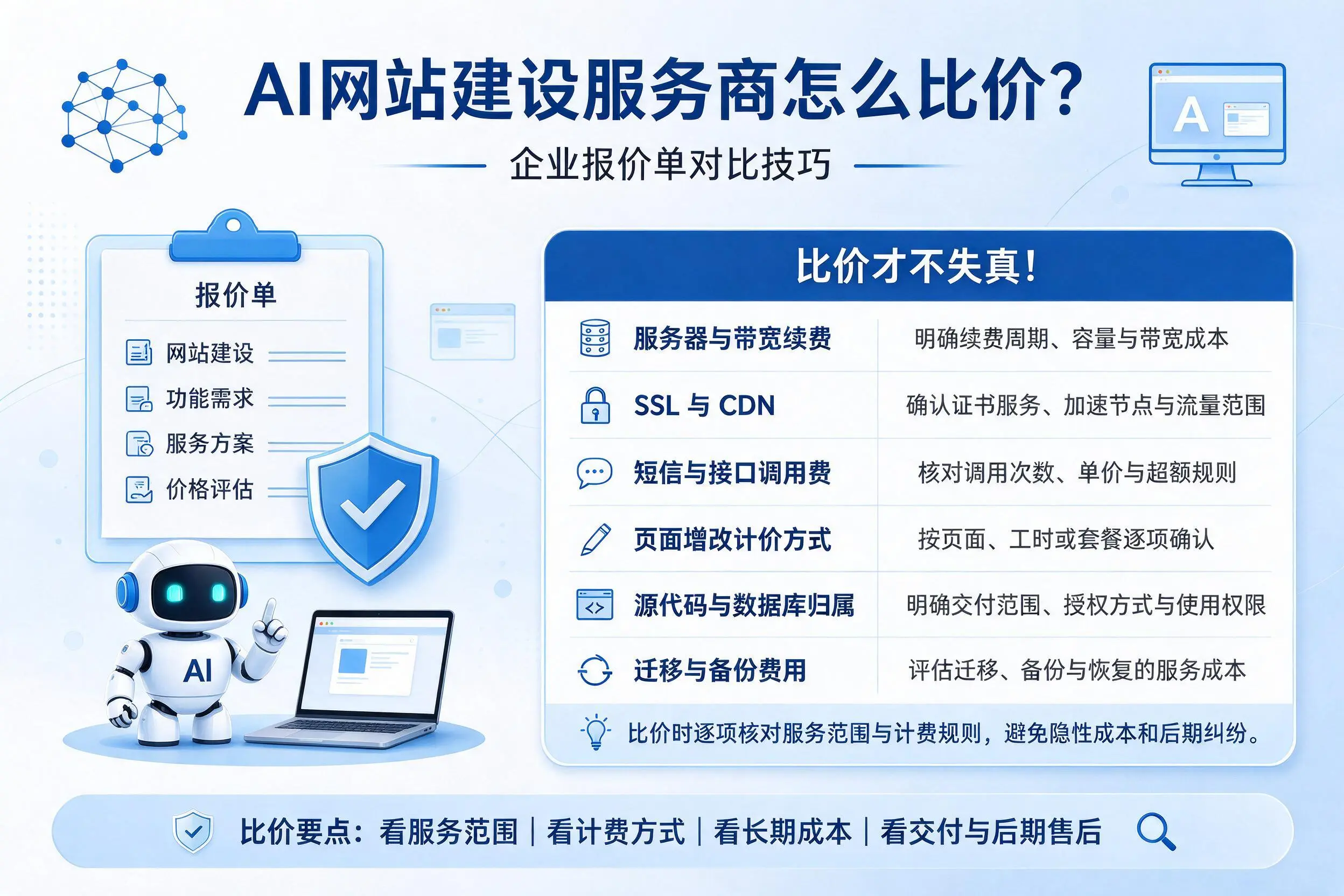 AI网站建设服务商怎么比价?临沧企业报价单对比技巧